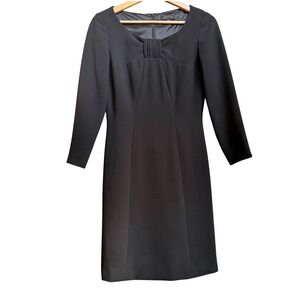 Tahari Arthur S Levine Black Sheath Dress Sz 2 Lined Long Sleeve Square Neck EUC